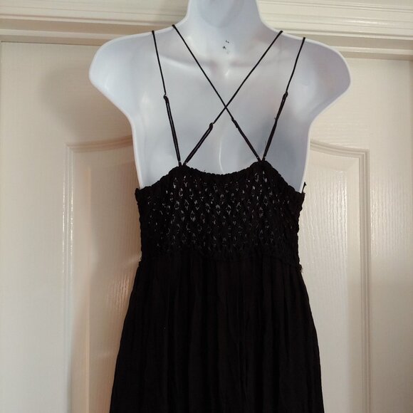 Free People Adella Maxi Slip Dress S Black Boho Crochet Lace Ruffle Tiered S - Picture 11 of 16